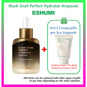 Eshumi Black Snail Perfect Hydrator Ampoule [Quà tặng miễn phí #60】 Kem Hyaluronic hạt trà xanh innisfree (15ml) / Eshumi Black Snail Perfect Hydrator Ampoule 【Free gift #60】 innisfree Green Tea Seed 