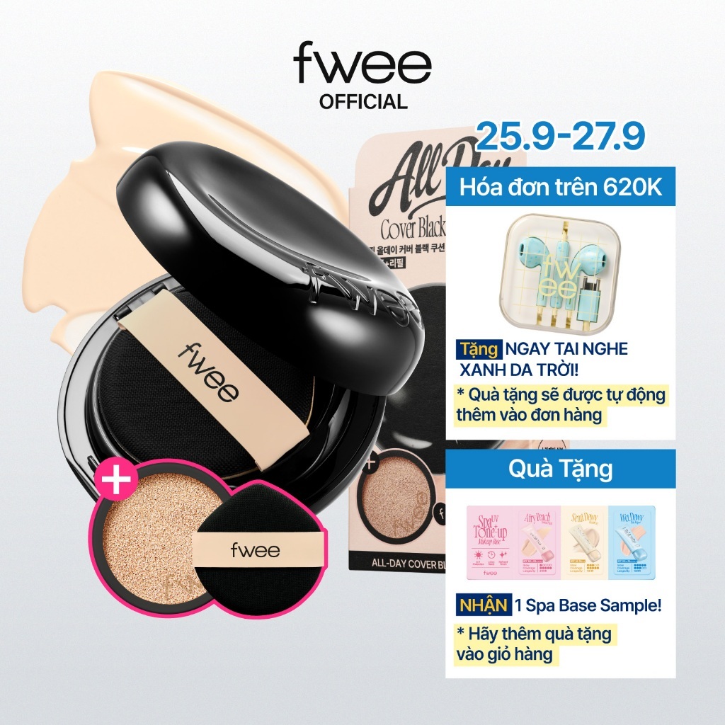 [Refill Set] fwee All-Day Cover Black Cushion (+ Refill 13g / Puff 1ea)