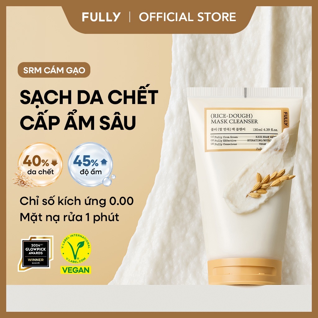 [FULLY chính hãng] Sữa rửa mặt kiêm mặt nạ cám gạo Fully 130ml | Kết cấu dẻo | Mặt nạ rửa dưỡng ẩm | Sữa rửa dưỡng ẩm có pH thấp | Chăm sóc mụn đầu đen & trắng | Làm dịu & Dưỡng ẩm hàng rào bảo vệ da
