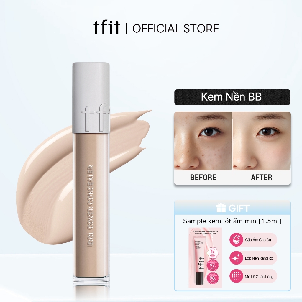 [TFIT Official] Kem che khuyết điểm lỏng che thâm mụn, bám lâu, không cakey, tự nhiên Che Khuyết Điểm Idol Cover Concealer 6.5g
