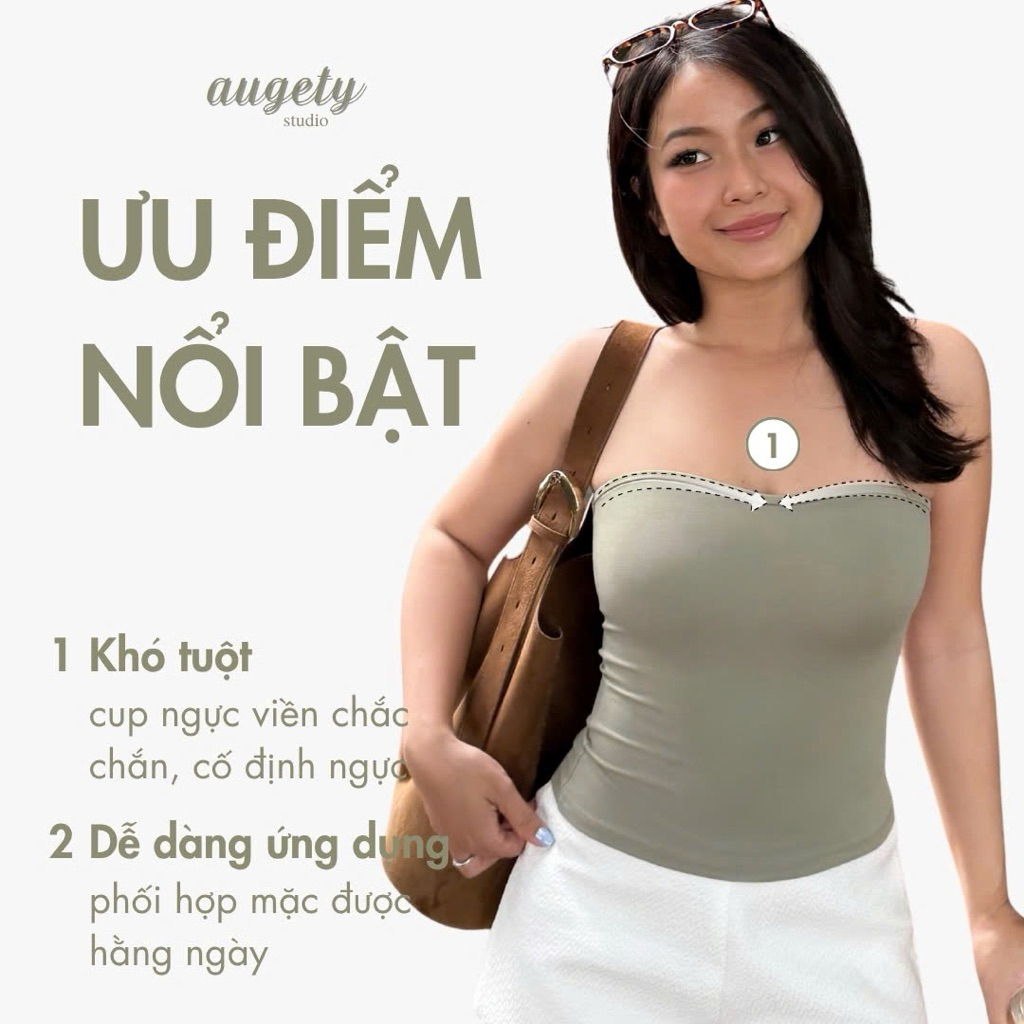 Áo Ống Nữ Chiết Eo Tôn Ngực Vải Thun Cao Cấp Premium Leisure Augety Studio, SAGE TUBE TOP
