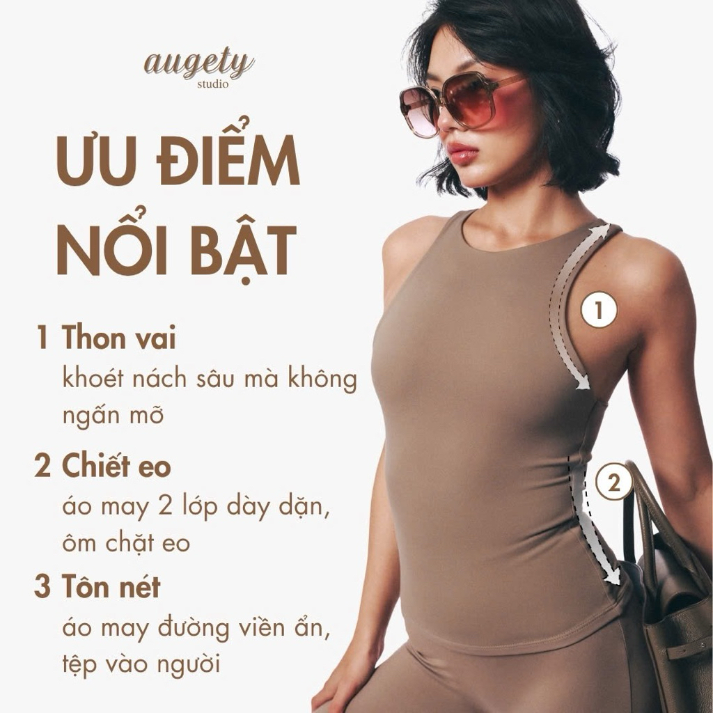 Áo Ba Lỗ Nữ Khoét Sâu Thon Vai Chiết Eo Hai Lớp Công Nghệ Vải Siêu Mỏng Mát Co Giãn Augety Studio, Nue Tank Top