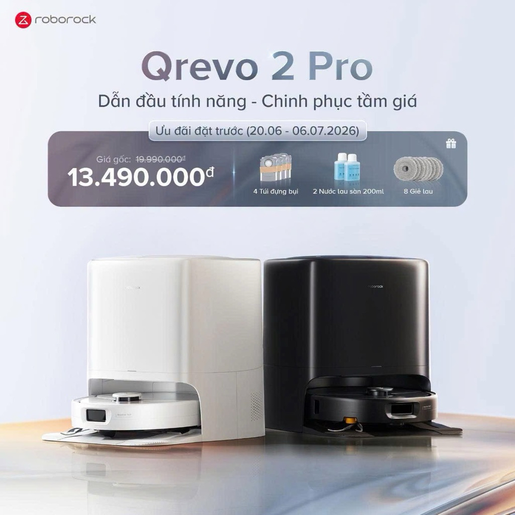 [ROBOROCK] Roborock Qrevo 2 pro robot hút bụi lau nhà lực hút 25.000Pa - Quét lau sát mép - Bh 2 năm