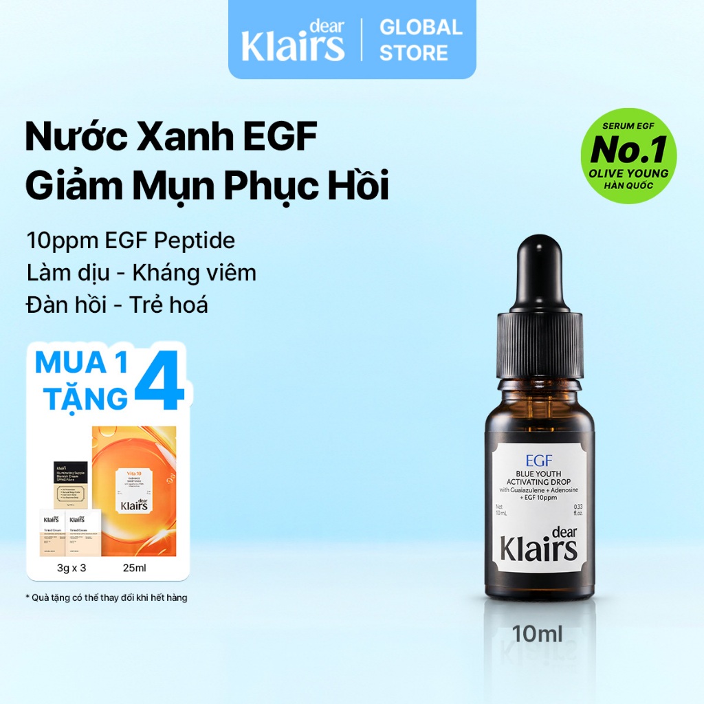 Tinh Chất Xanh Dear Klairs EGF Blue Youth Activating Drop Peptide And Guaiazulene 10ml Làm Dịu