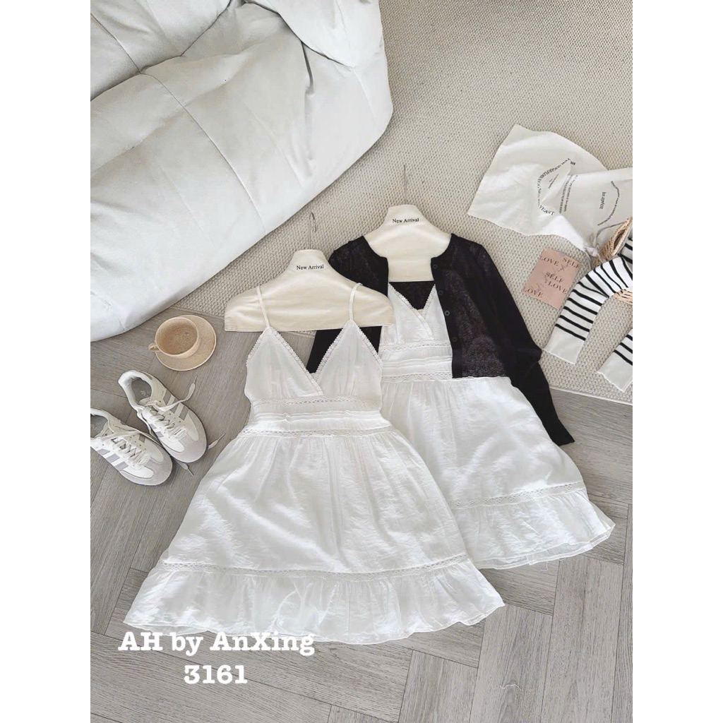 [HÀNG SẴN] Set váy hai dây đũi ren cổ V trắng 2 lớp kèm áo khoác cardigan mỏng đen “Emxinh” 3161 | BigBuy360 - bigbuy360.vn