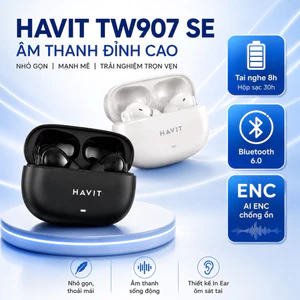 Tai Nghe Bluetooth HAVIT TW907 SE – Âm Thanh Stereo, Mic Đàm Thoại, Cảm Ứng, Hộp Sạc Gọn Nhẹ