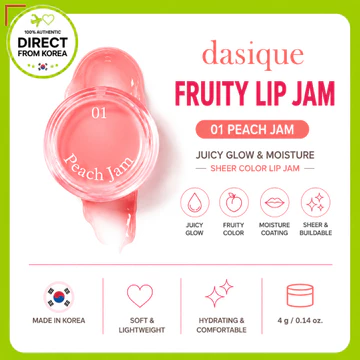 Kem dưỡng môi Dasique Fruity 4g | Mứt đào | Son dưỡng môi bóng Juicy | Kem dưỡng ẩm môi | Sản xuất tại Hàn Quốc