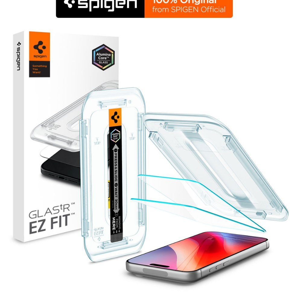 Set 2 Kính Cường Lực iPhone 18 17 Air 16 15 Series Glas.tR EZ Fit Spigen - Bộ Công Cụ Lắp Đặt Dễ Dàng, Tiện Lợi
