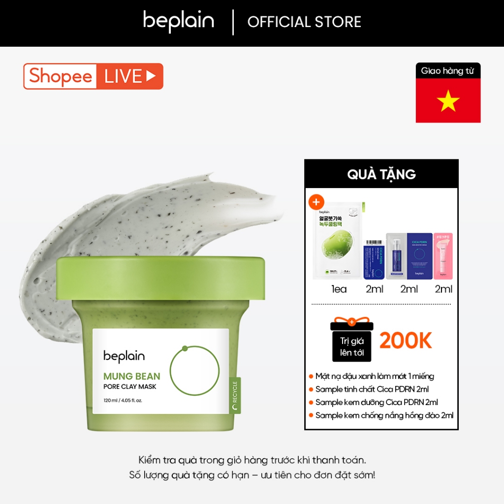 Mặt nạ đất sét BEPLAIN X LeoJ 120ml chiết xuất đậu xanh se khít lỗ chân lông giảm mụn đầu đen