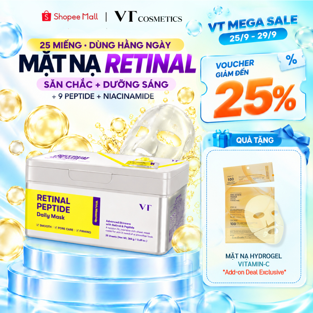 [VT] Mặt nạ hàng ngày Retinal Peptide 25 tờ 360g Mặt nạ làm săn chắc võng mạc Nano [Flagship chính thức]