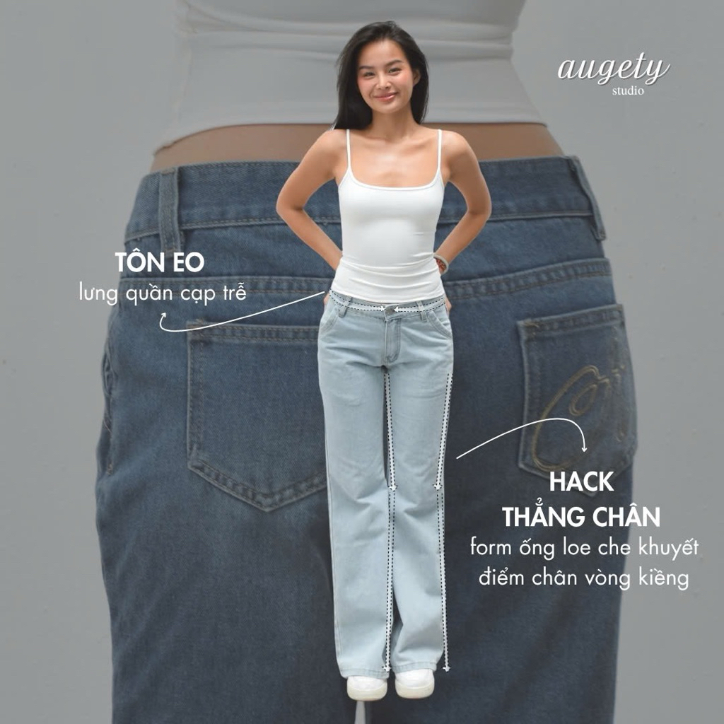 Quần Jeans Cạp Trễ Ống Loe Augety Studio CICI JEANS
