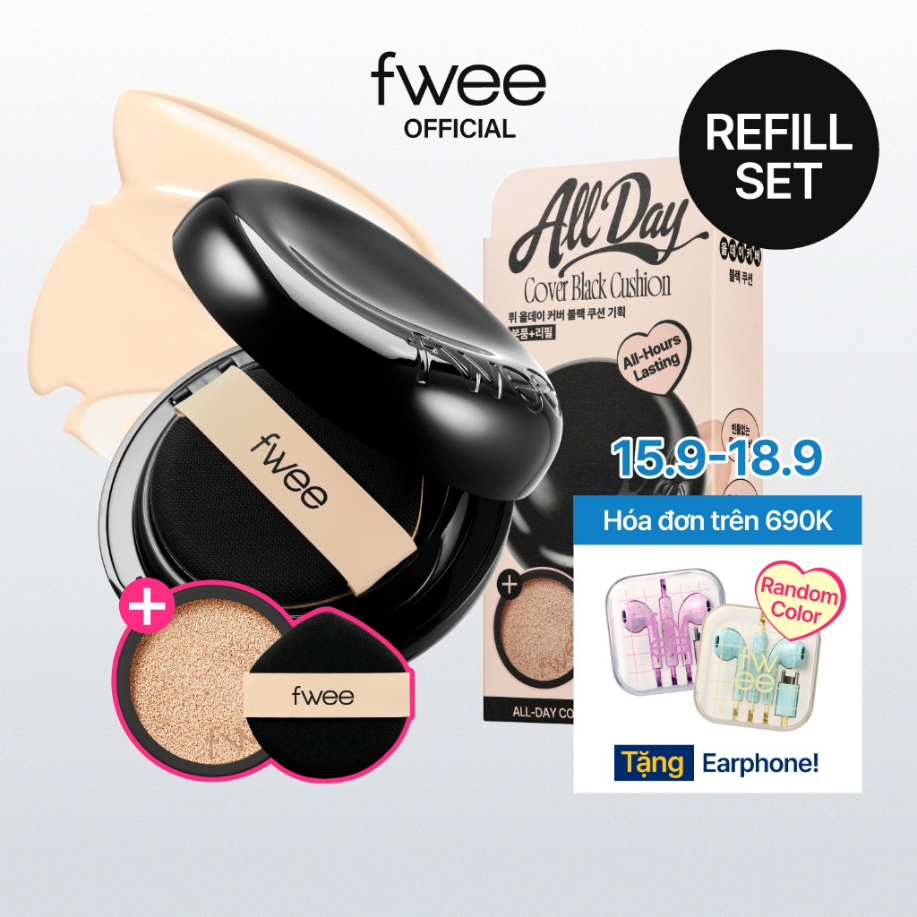 [Refill Set] fwee All-Day Cover Black Cushion (+ Refill 13g / Puff 1ea)