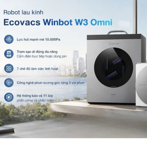Robot lau kính Ecovacs Winbot W3 Omni - Lực hút 10.000Pa - Lau các bề mặt: Kính, gương, tường ốp đá, gạch men ốp tường