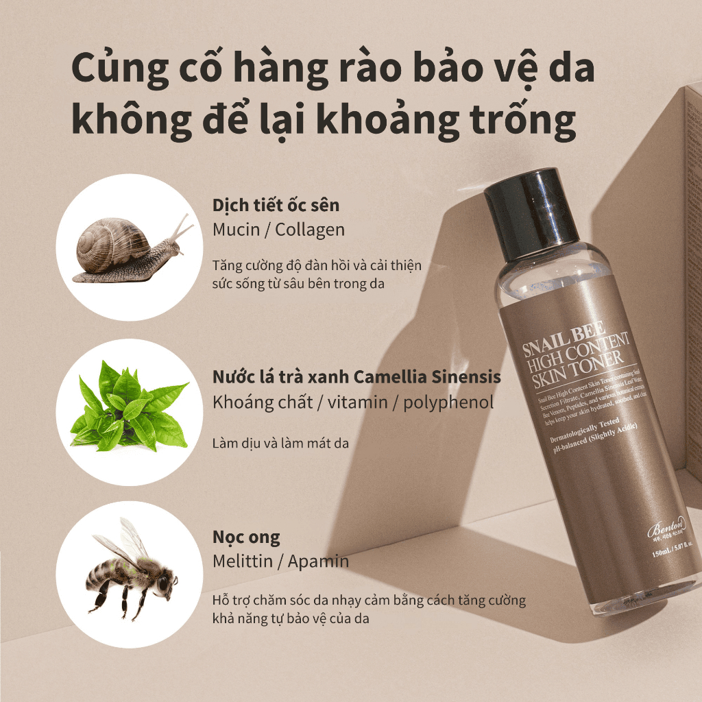 [Benton Official] Nước Hoa Hồng Snail Bee High Content – Dưỡng ẩm da mặt, chứa dịch nhầy ốc sên, cấp ẩm, hỗ trợ chăm sóc da dầu và da dễ nổi mụn
