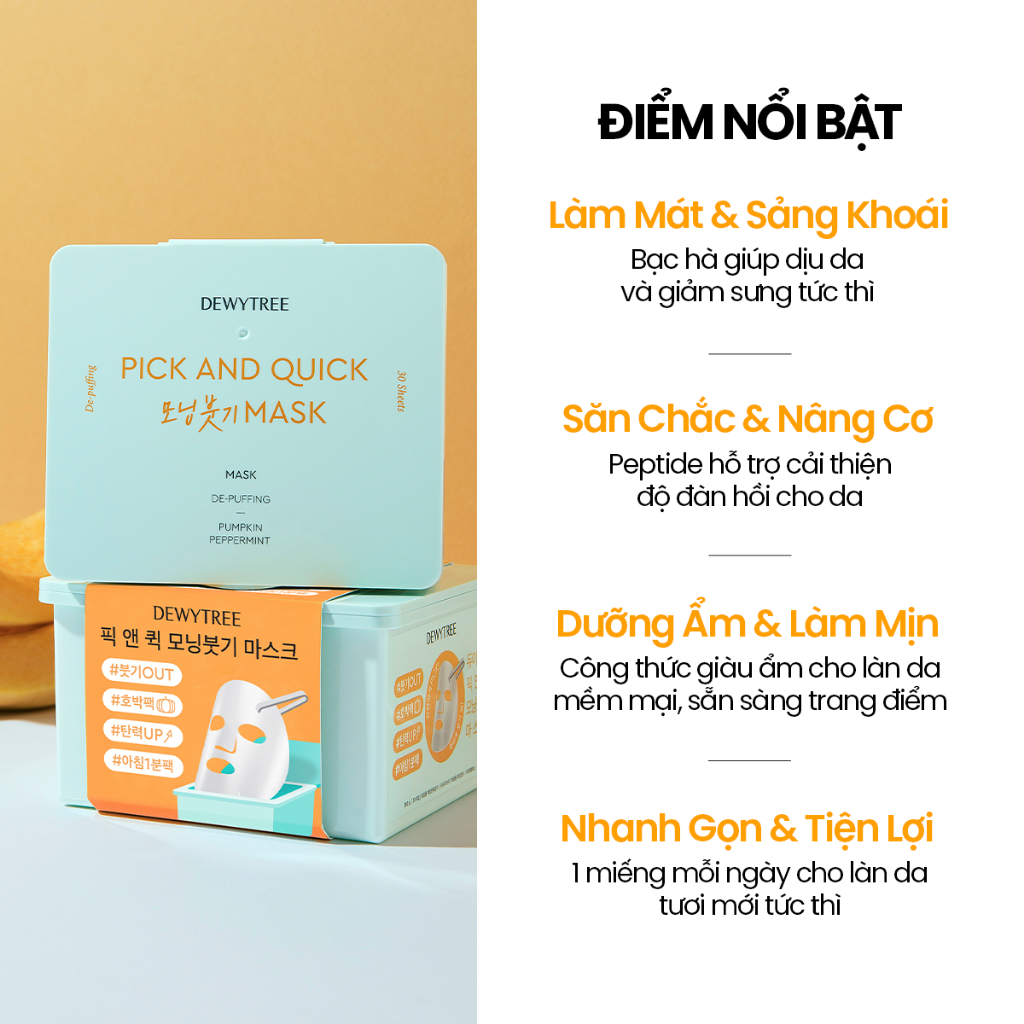 [DEWYTREE] Mặt Nạ Giảm Sưng Buổi Sáng Pick & Quick 30 Miếng