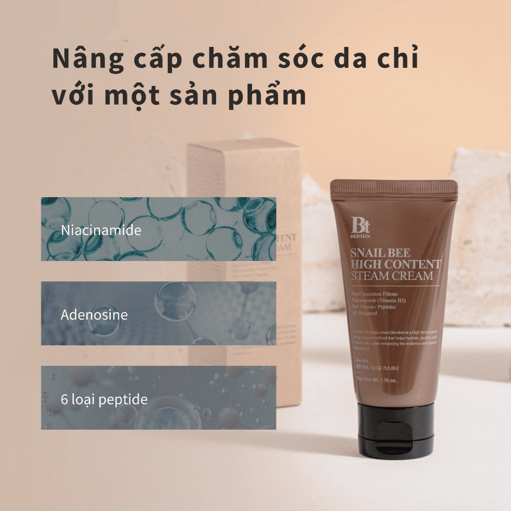 [Benton Official] Kem Dưỡng Ẩm Snail Bee High Content Steam Cream – Dưỡng ẩm, không chứa silicone, hỗ trợ hàng rào bảo vệ da, chăm sóc da khuyết điểm, làm sáng da
