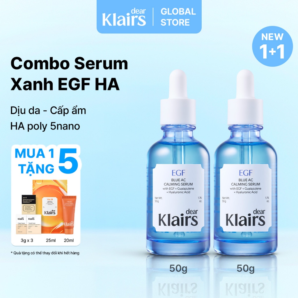 (Klairs Global) Combo 2 Tinh Chất Xanh Dear Klairs EGF Blue AC Calming Serum 50g Cấp Ẩm Làm Dịu