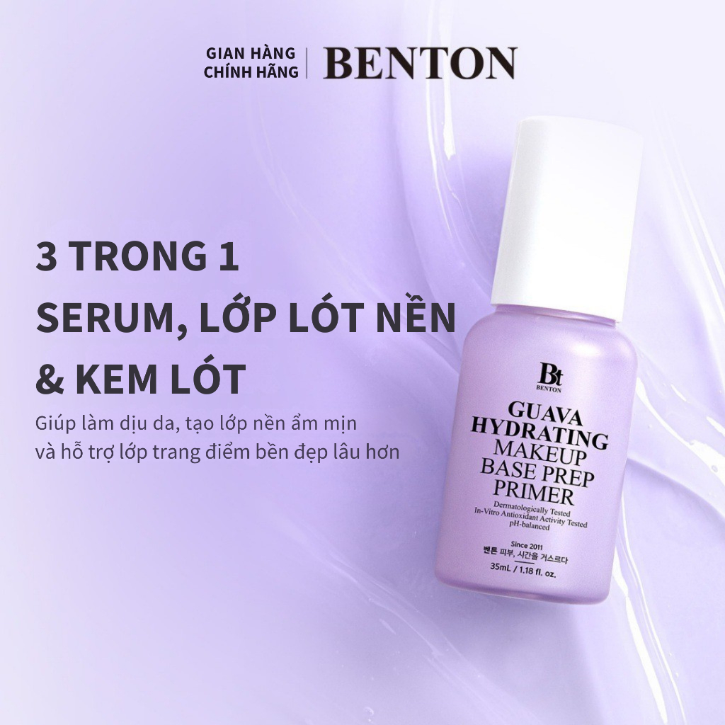 [Benton Official] Kem Lót Trang Điểm Guava Hydrating Make Up Base – Cấp ẩm, giúp lớp nền bám tốt và lâu trôi, hỗ trợ làm mờ lỗ chân lông, kiểm soát dầu, tạo hiệu ứng lì mịn và căng bóng, không chứa silicone