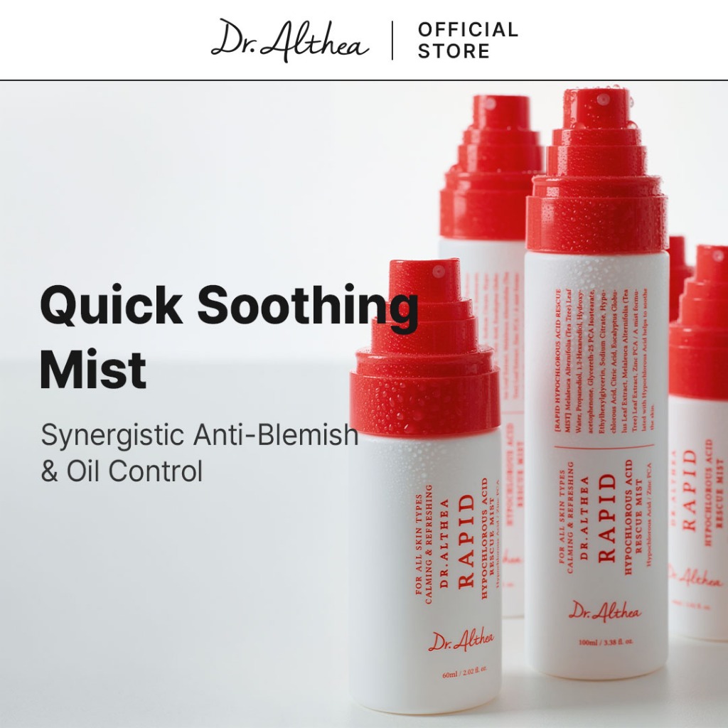[Dr.Althea Official] Xịt khoáng Hypochlorous Acid làm dịu da tức thì, cân bằng dầu cho da mụn Dr.Althea Rapid Hypochlorous Acid Rescue Mist 60ml/100ml (20% Nước Lá Tràm Trà, Zinc PCA)