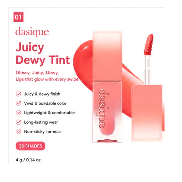 K-Beauty | Tint dasique Juicy Dewy | Son Tint Lip Juicy Hàn Quốc | Màu môi Dewy nhẹ có thể xây dựng | 23 sắc thái