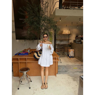 𝘼𝙍𝙀𝙊 𝘿𝙍𝙀𝙎𝙎 - Đầm Linen TƯNG PRE Bẹt Vai Tay Dài