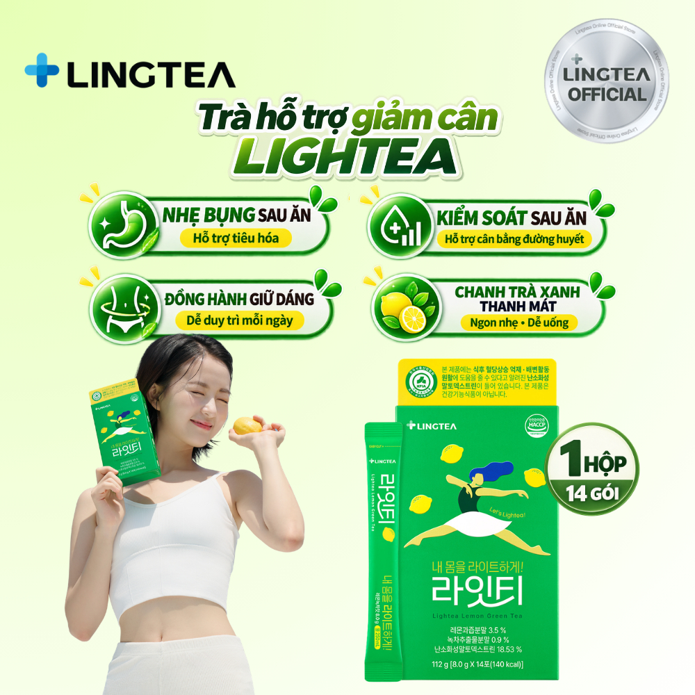 [LINGTEA]  Lightea Trà Giấm Táo Chanh Không Đường Hỗ trợ Tiêu hóa và Quản lý cân nặng – Hộp 14 gói