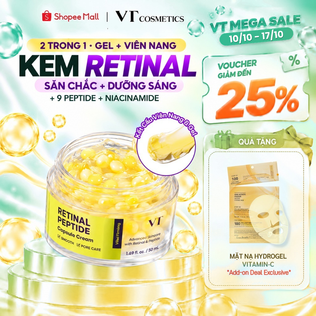 [VT] Kem Dưỡng Ẩm Peptide Retinal Capsule Cream 50ml | Phục Hồi Da & Giảm Nếp Nhăn < Flagship chính thức >