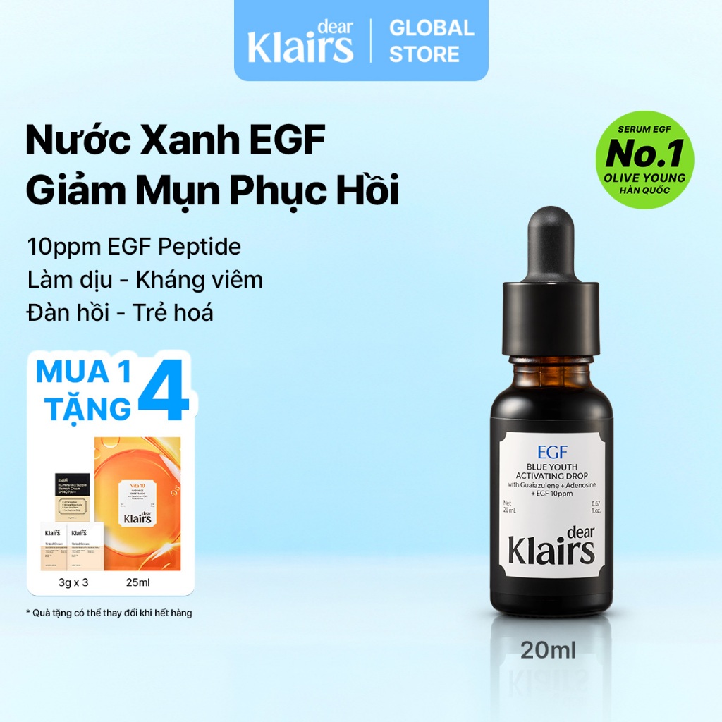 Tinh Chất Xanh Dear Klairs EGF Blue Youth Activating Drop Guaiazulene And Adenosine 20ml Phục Hồi