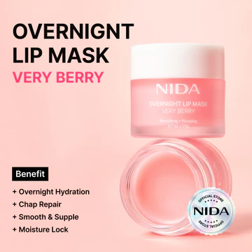 Mặt nạ môi qua đêm NIDA - Very Berry | Mặt nạ ngủ dưỡng ẩm & dưỡng ẩm cường độ cao cho môi khô, nứt nẻ | 0,7 oz., 20g