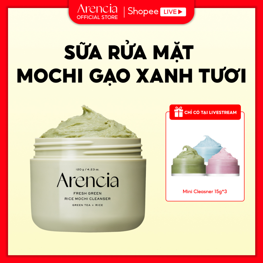 [Arencia X KOL] Sữa rửa mặt Mochi gạo xanh tươi 120g | Làm sạch, Cấp ẩm, loại bỏ mụn đầu đen