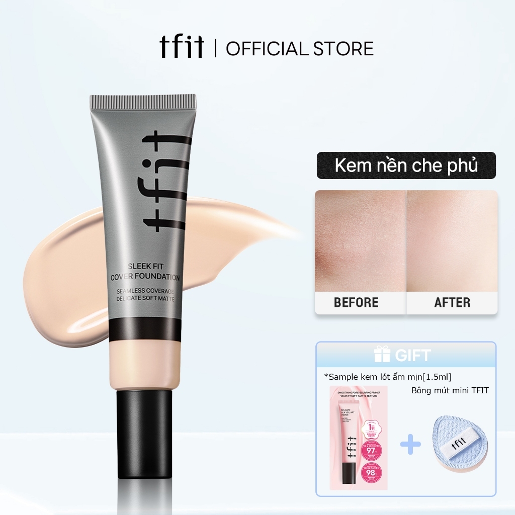 [TFIT Official]Kem Nền Che Phủ Cao 24H Kiềm Dầu Chống Nước Mồ Hôi Lì Sleek Fit Cover Foundation 30ml