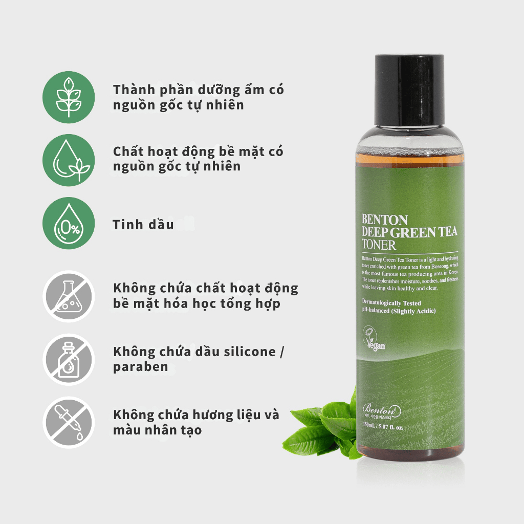 [Benton Official]  Nước hoa hồng trà xanh Deep Green Tea Toner 150ml dành cho da mụn, da dầu và da nhạy cảm – Giúp làm dịu và giảm kích ứng