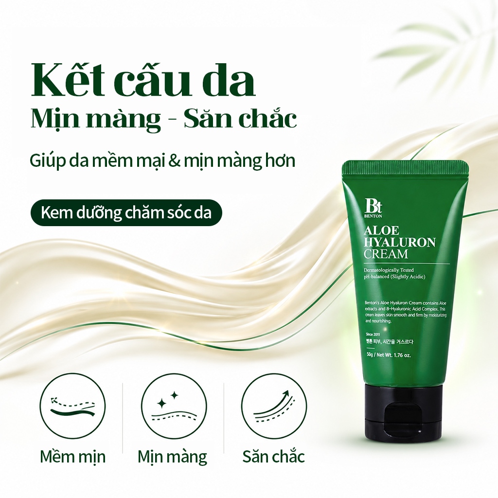 [Benton Official] Kem Dưỡng Ẩm Lô Hội Benton Aloe Hyaluron – Dưỡng ẩm sâu, làm dịu da, dạng gel, pH axit nhẹ, hỗ trợ hàng rào bảo vệ da, phù hợp da khô & da dầu