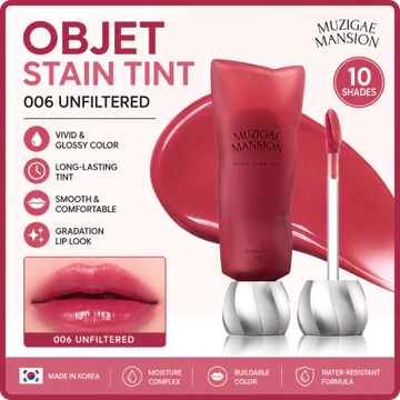 [K-beauty, Muzigae Mansion] Objet Stain Tint 006 Chưa lọc 1 Son Tint Son bóng lâu trôi Trang điểm Hàn Quốc
