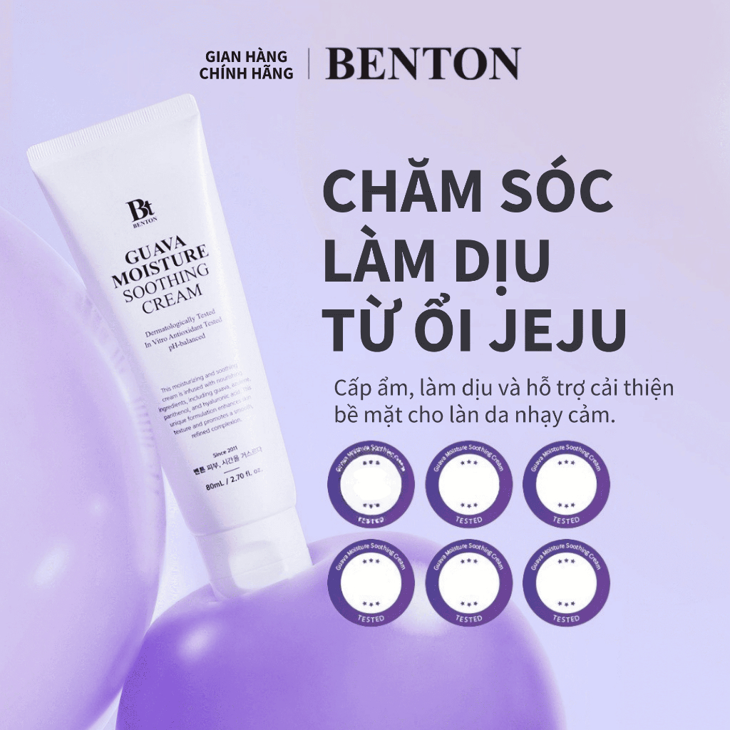 [Benton Official] Kem Dưỡng Guava Moisture Soothing Cream – Làm dịu da, kết cấu mỏng nhẹ, cấp ẩm, hỗ trợ phục hồi hàng rào bảo vệ da, phù hợp da nhạy cảm và da dễ ửng đỏ, công thức thuần chay dịu nhẹ