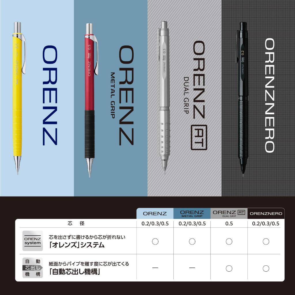 Pentel Orenz Metal Grip/0.2/0.3/0.5mm 11 Mau/He Thong Chong Gay Chi/Than Kim Loai/Nhat Ban