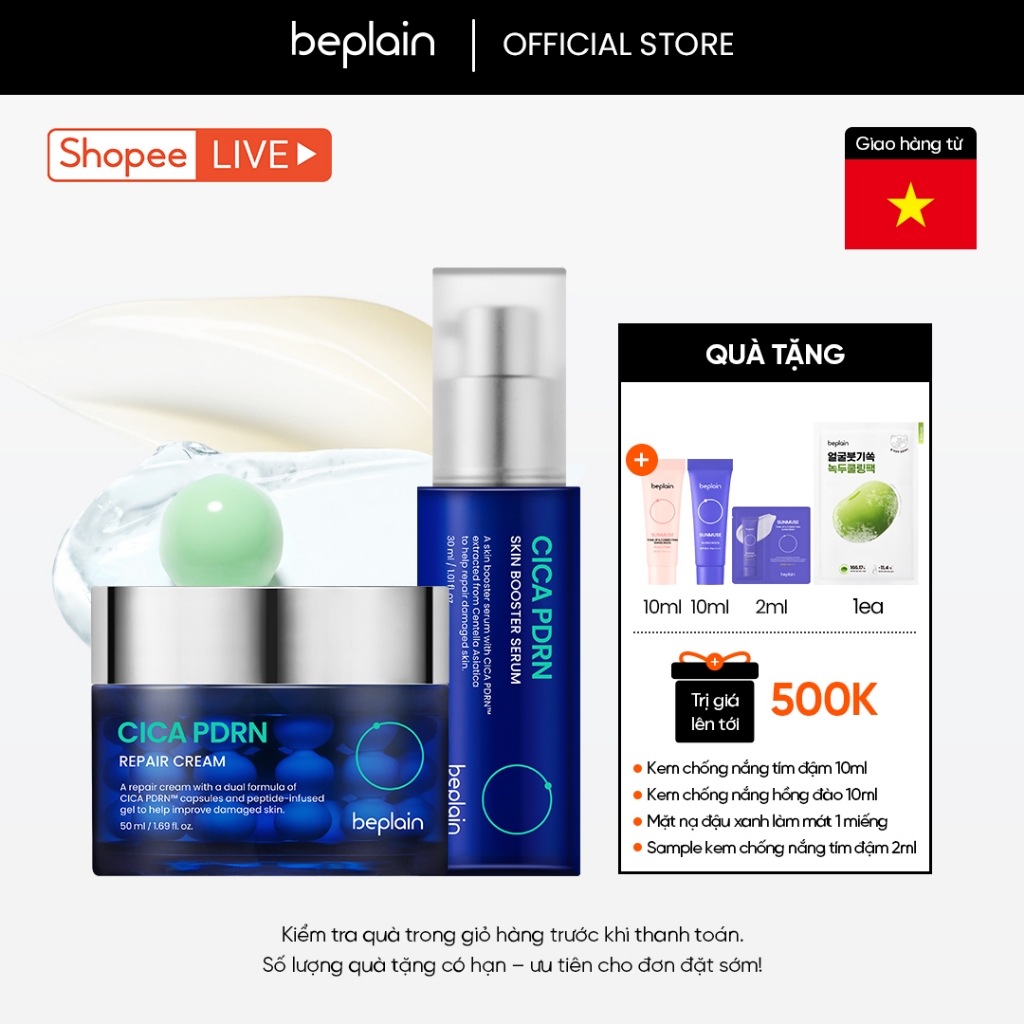 Kem dưỡng BEPLAIN PDRN Rau Má đàn hồi & trẻ hóa làn da, cấp ẩm & căng bóng Cica PDRN 50ml & Serum 30ml