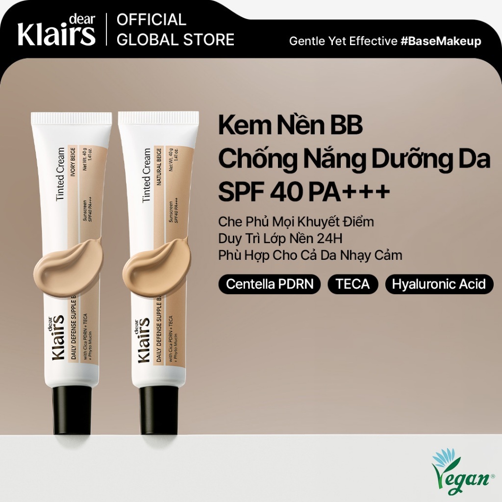 [Dear Klairs] Kem Nền Chống Nắng Dưỡng Da 2in1 SPF40 PA + + + 40 g [Natural/Ivory]