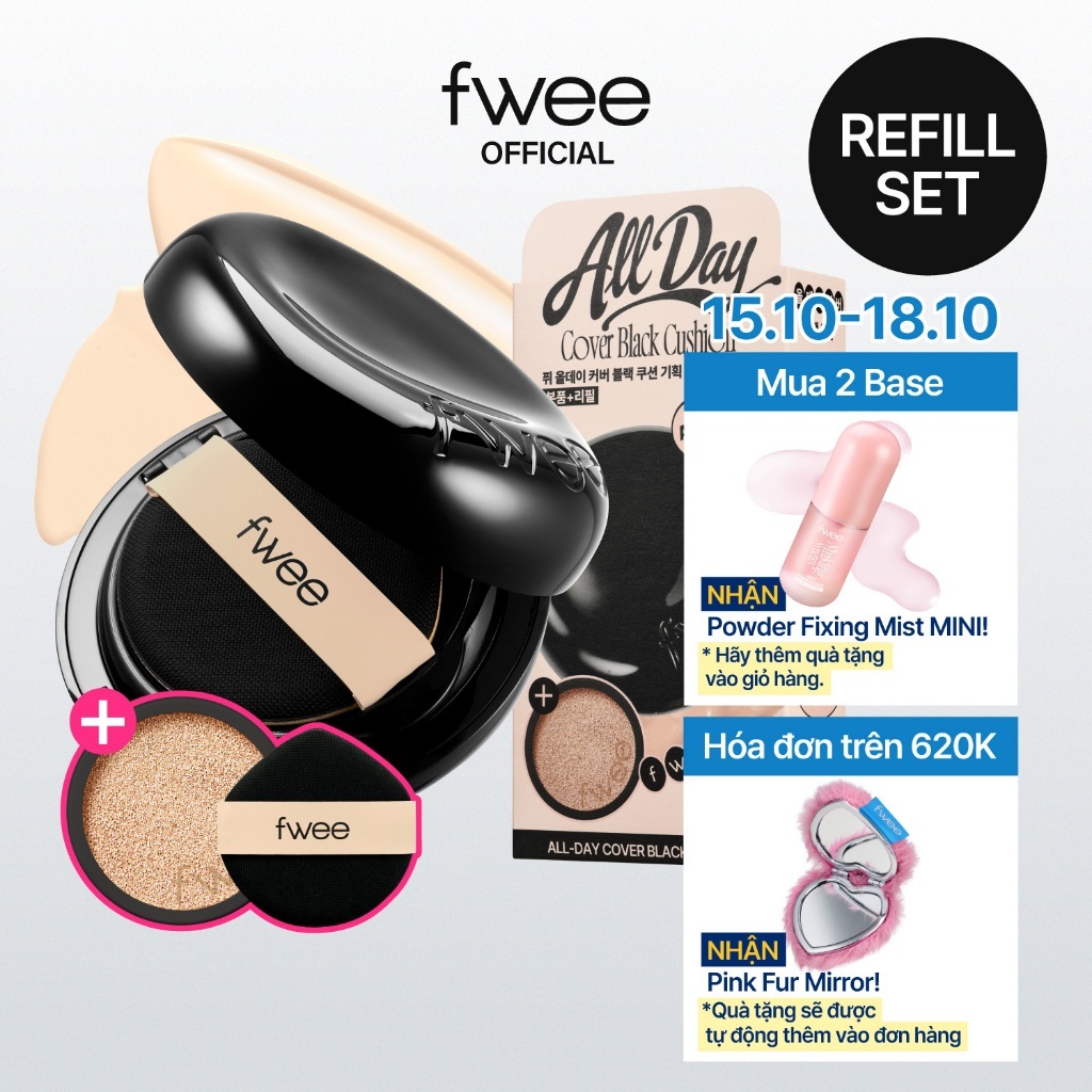 [Refill Set] fwee All-Day Cover Black Cushion (+ Refill 13g / Puff 1ea)