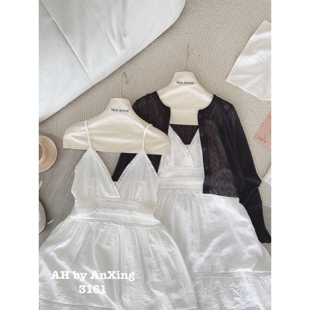 [HÀNG SẴN] Set váy hai dây đũi ren cổ V trắng 2 lớp kèm áo khoác cardigan mỏng đen “Emxinh” 3161 | BigBuy360 - bigbuy360.vn