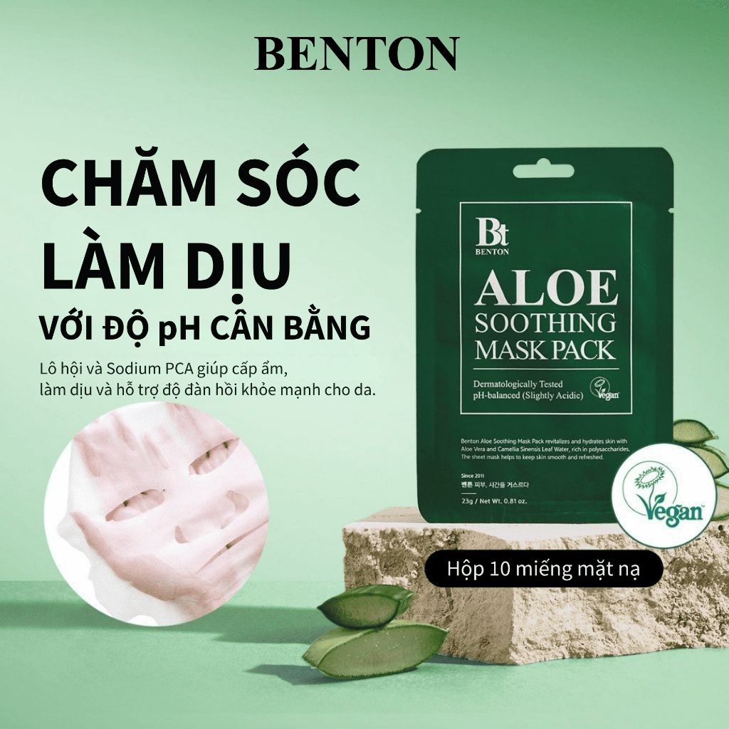 [Benton Official] Mặt Nạ Giấy Aloe Soothing – Cấp ẩm, dưỡng ẩm, làm mát và làm dịu da sau nắng, hỗ trợ giảm cảm giác ửng đỏ, phù hợp da khô & da nhạy cảm