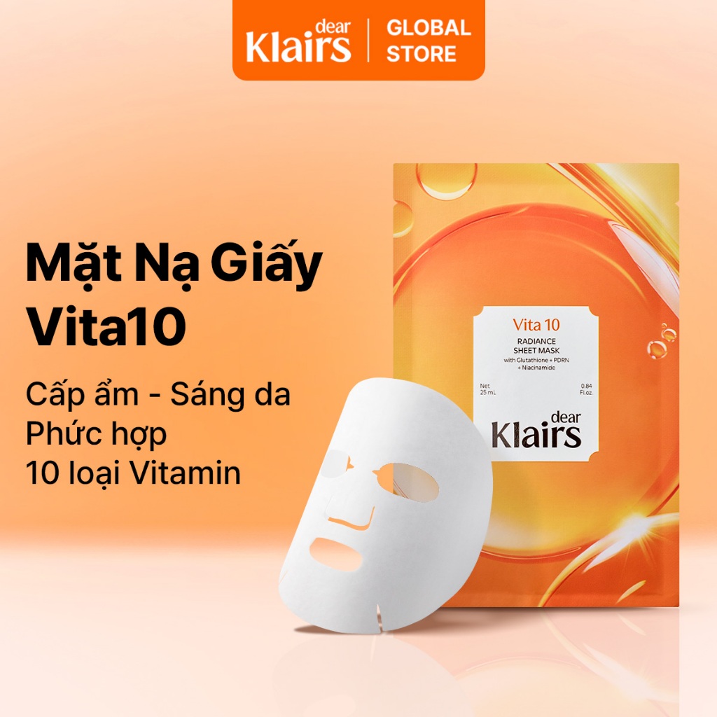 (Klairs Global) Mặt Nạ Giấy Dear Klairs Vita 10 Radiance Sheet Mask 25ml Hỗ Trợ Dưỡng Sáng Da