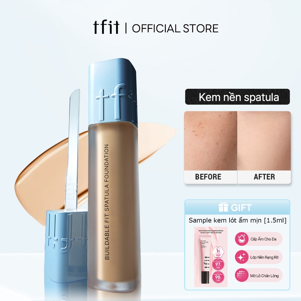 [TFIT Official] Kem Nền Giữ nền 24 giờ Che phủ siêu nhẹ Bán lì Buildable Fit Spatula Foundation 15g
