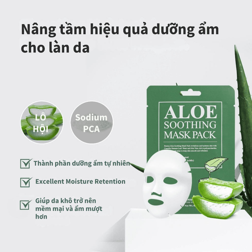 [Benton Official] Mặt Nạ Giấy Aloe Soothing – Cấp ẩm, dưỡng ẩm, làm mát và làm dịu da sau nắng, hỗ trợ giảm cảm giác ửng đỏ, phù hợp da khô & da nhạy cảm