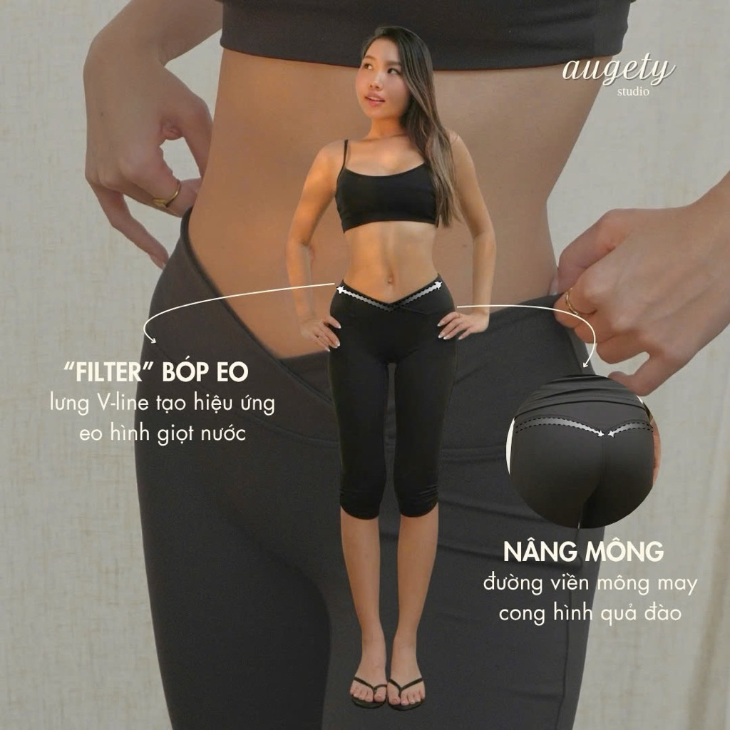 Quần Lửng Dáng Ôm Cạp Trễ V-cut Nâng Mông Vải Thun Cao Cấp Augety Studio, LOLA Capri Pants