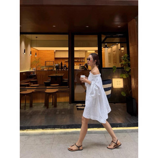 𝘼𝙍𝙀𝙊 𝘿𝙍𝙀𝙎𝙎 - Đầm Linen TƯNG PRE Bẹt Vai Tay Dài
