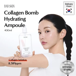Collagen Bomb Hydrating Ampoule 400ml, Collagen có nguồn gốc từ vảy cá biển (không chứa thành phần từ lợn), chống lão hóa, sản xuất tại Hàn Quốc.