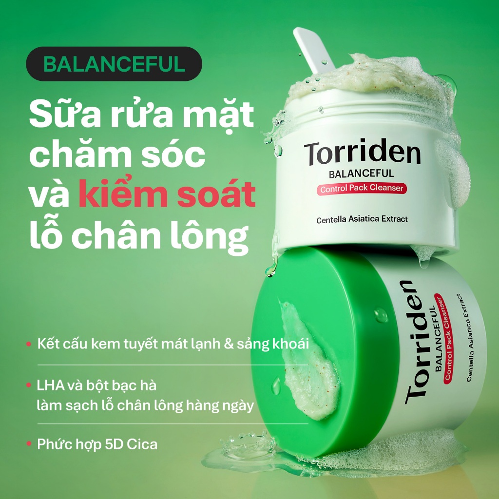 [Torriden Chính hãng] Sữa rửa mặt kiêm mặt nạ BALANCEFUL CICA, 120g, Pack cleanser