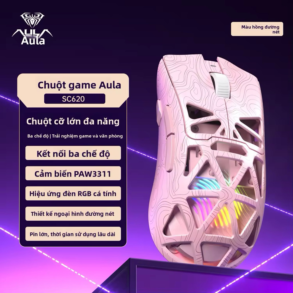 [Hoả Tốc] Chuột Gaming Không Dây Aula SC620 RGB Tri-Mode | Bluetooth + 2.4G + Type-C | Siêu Nhẹ Lightweight | Gaming FPS | BigBuy360 - bigbuy360.vn