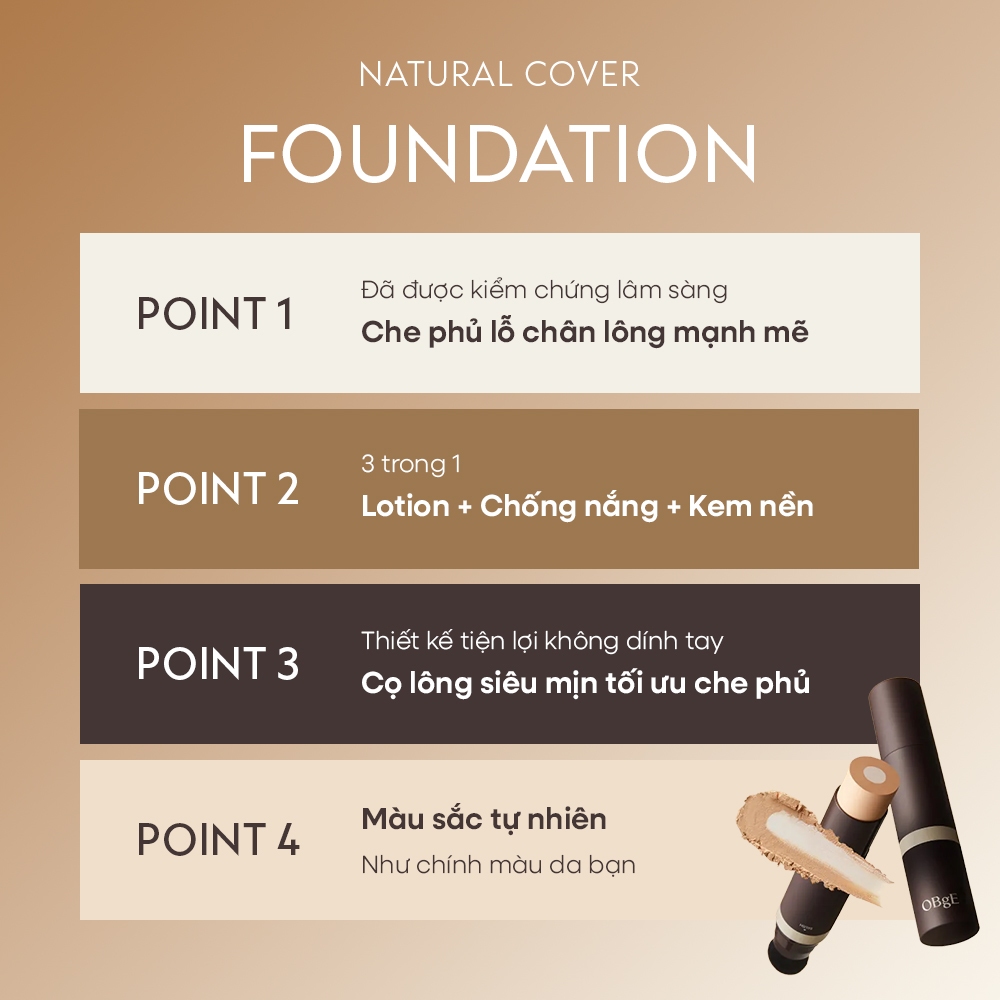 [OBgE Chính hãng] Combo Kem nền thỏi Natural Cover Foundation 13g SPF50+ PA++++ & Phấn phủ nén kiềm dầu dạng gel Oil Control Finisher